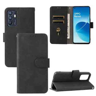 For OPPO Reno6 4G Solid Color Skin Feel Magnetic Buckle Horizontal Flip PU Leather Case with Holder & Card Slots & Wallet(Black)