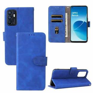 For OPPO Reno6 4G Solid Color Skin Feel Magnetic Buckle Horizontal Flip PU Leather Case with Holder & Card Slots & Wallet(Blue)