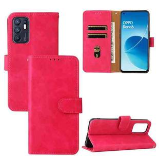 For OPPO Reno6 4G Solid Color Skin Feel Magnetic Buckle Horizontal Flip PU Leather Case with Holder & Card Slots & Wallet(Rose Gold)