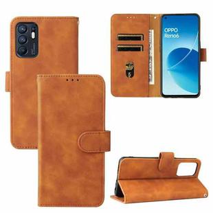 For OPPO Reno6 4G Solid Color Skin Feel Magnetic Buckle Horizontal Flip PU Leather Case with Holder & Card Slots & Wallet(Brown)