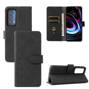 For Motorola Edge (2021) Solid Color Skin Feel Magnetic Buckle Horizontal Flip PU Leather Case with Holder & Card Slots & Wallet(Black)