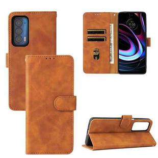 For Motorola Edge (2021) Solid Color Skin Feel Magnetic Buckle Horizontal Flip PU Leather Case with Holder & Card Slots & Wallet(Brown)