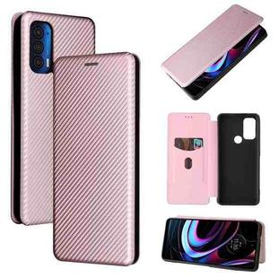 For Motorola Edge (2021) Carbon Fiber Texture Horizontal Flip TPU + PC + PU Leather Case with Card Slot(Pink)