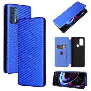 For Motorola Edge (2021) Carbon Fiber Texture Horizontal Flip TPU + PC + PU Leather Case with Card Slot(Blue)