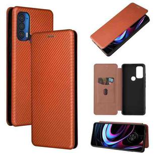 For Motorola Edge (2021) Carbon Fiber Texture Horizontal Flip TPU + PC + PU Leather Case with Card Slot(Brown)