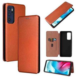 For Motorola Moto G60S Carbon Fiber Texture Horizontal Flip TPU + PC + PU Leather Case with Card Slot(Brown)