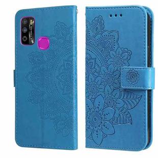 For Infinix Hot 9 Play 7-petal Flowers Embossing Pattern Horizontal Flip PU Leather Case with Holder & Card Slots & Wallet & Photo Frame(Blue)