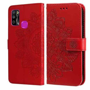 For Infinix Hot 9 Play 7-petal Flowers Embossing Pattern Horizontal Flip PU Leather Case with Holder & Card Slots & Wallet & Photo Frame(Red)