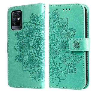 For Infinix Note 10 7-petal Flowers Embossing Pattern Horizontal Flip PU Leather Case with Holder & Card Slots & Wallet & Photo Frame(Green)