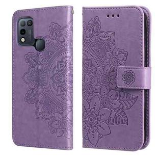 For Infinix Hot 10 Play 7-petal Flowers Embossing Pattern Horizontal Flip PU Leather Case with Holder & Card Slots & Wallet & Photo Frame(Light Purple)