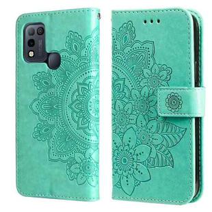 For Infinix Hot 10 Play 7-petal Flowers Embossing Pattern Horizontal Flip PU Leather Case with Holder & Card Slots & Wallet & Photo Frame(Green)