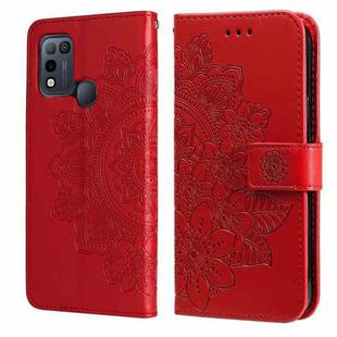 For Infinix Hot 10 Play 7-petal Flowers Embossing Pattern Horizontal Flip PU Leather Case with Holder & Card Slots & Wallet & Photo Frame(Red)