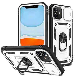 For iPhone 11 Sliding Camera Cover Design TPU + PC Protective Case with 360 Degree Rotating Holder & Card Slot (White+Black)
