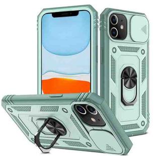 For iPhone 11 Sliding Camera Cover Design TPU + PC Protective Case with 360 Degree Rotating Holder & Card Slot (Grey Green+Grey Green)