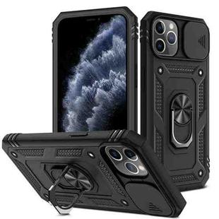 For iPhone 11 Pro Sliding Camera Cover Design TPU + PC Protective Case with 360 Degree Rotating Holder & Card Slot (Black+Black)