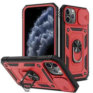 For iPhone 11 Pro Sliding Camera Cover Design TPU + PC Protective Case with 360 Degree Rotating Holder & Card Slot (Red+Black)