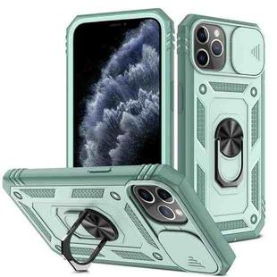 For iPhone 11 Pro Max Sliding Camera Cover Design TPU + PC Protective Case with 360 Degree Rotating Holder & Card Slot (Grey Green+Grey Green)