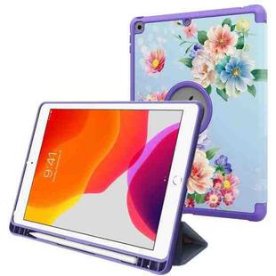For iPad 10.2 2021 / 2020 / 2019 Painted Pattern Shockproof Horizontal Flip TPU + PU Leather Case with 3-folding Holder & Pen Slot(GWL10046 Flower)