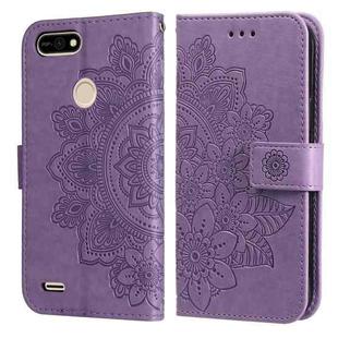 For Tecno Pop 2 F 7-petal Flowers Embossing Pattern Horizontal Flip PU Leather Case with Holder & Card Slots & Wallet & Photo Frame(Light Purple)