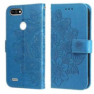 For Tecno Pop 2 F 7-petal Flowers Embossing Pattern Horizontal Flip PU Leather Case with Holder & Card Slots & Wallet & Photo Frame(Blue)