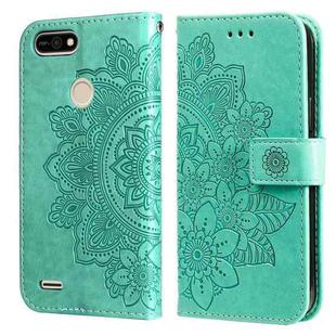 For Tecno Pop 2 F 7-petal Flowers Embossing Pattern Horizontal Flip PU Leather Case with Holder & Card Slots & Wallet & Photo Frame(Green)