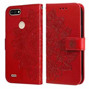 For Tecno Pop 2 F 7-petal Flowers Embossing Pattern Horizontal Flip PU Leather Case with Holder & Card Slots & Wallet & Photo Frame(Red)