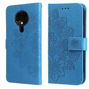 For Tecno Spark 6 7-petal Flowers Embossing Pattern Horizontal Flip PU Leather Case with Holder & Card Slots & Wallet & Photo Frame(Blue)