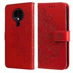 For Tecno Spark 6 7-petal Flowers Embossing Pattern Horizontal Flip PU Leather Case with Holder & Card Slots & Wallet & Photo Frame(Red)