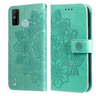 For Tecno Spark 6 Go 7-petal Flowers Embossing Pattern Horizontal Flip PU Leather Case with Holder & Card Slots & Wallet & Photo Frame(Green)