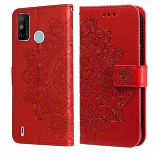 For Tecno Spark 6 Go 7-petal Flowers Embossing Pattern Horizontal Flip PU Leather Case with Holder & Card Slots & Wallet & Photo Frame(Red)