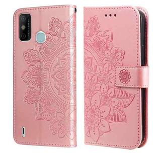 For Tecno Spark 6 Go 7-petal Flowers Embossing Pattern Horizontal Flip PU Leather Case with Holder & Card Slots & Wallet & Photo Frame(Rose Gold)