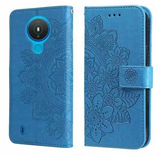 For Nokia 1.4 7-petal Flowers Embossing Pattern Horizontal Flip PU Leather Case with Holder & Card Slots & Wallet & Photo Frame(Blue)