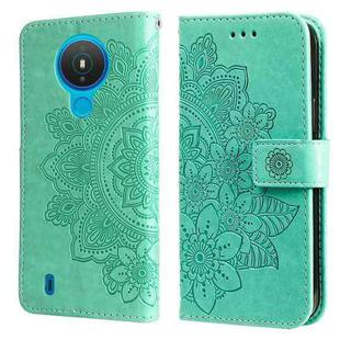 For Nokia 1.4 7-petal Flowers Embossing Pattern Horizontal Flip PU Leather Case with Holder & Card Slots & Wallet & Photo Frame(Green)