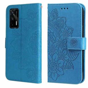 For OPPO Realme GT Master / Realme Q3 Pro 7-petal Flowers Embossing Pattern Horizontal Flip PU Leather Case with Holder & Card Slots & Wallet & Photo Frame(Blue)