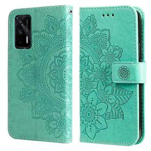 For OPPO Realme GT Master / Realme Q3 Pro 7-petal Flowers Embossing Pattern Horizontal Flip PU Leather Case with Holder & Card Slots & Wallet & Photo Frame(Green)