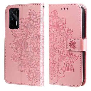 For OPPO Realme GT Master / Realme Q3 Pro 7-petal Flowers Embossing Pattern Horizontal Flip PU Leather Case with Holder & Card Slots & Wallet & Photo Frame(Rose Gold)