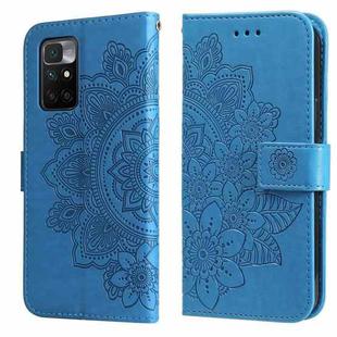 For Xiaomi Redmi 10 7-petal Flowers Embossing Pattern Horizontal Flip PU Leather Case with Holder & Card Slots & Wallet & Photo Frame(Blue)