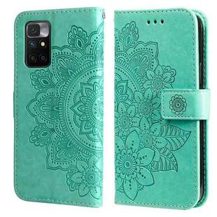 For Xiaomi Redmi 10 7-petal Flowers Embossing Pattern Horizontal Flip PU Leather Case with Holder & Card Slots & Wallet & Photo Frame(Green)