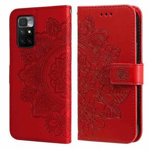 For Xiaomi Redmi 10 7-petal Flowers Embossing Pattern Horizontal Flip PU Leather Case with Holder & Card Slots & Wallet & Photo Frame(Red)