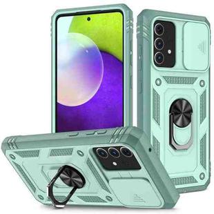 For Samsung Galaxy A52 Sliding Camera Cover Design TPU + PC Protective Case with 360 Degree Rotating Holder & Card Slot(Grey Green+Grey Green)