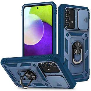 For Samsung Galaxy A52 Sliding Camera Cover Design TPU + PC Protective Case with 360 Degree Rotating Holder & Card Slot(Blue+Blue)