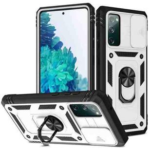 For Samsung Galaxy S20 FE Sliding Camera Cover Design TPU + PC Protective Case with 360 Degree Rotating Holder & Card Slot(White+Black)