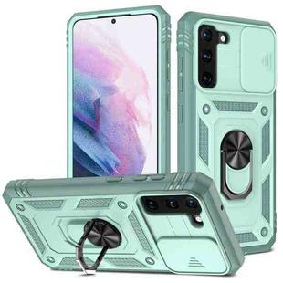 For Samsung Galaxy S21 5G Sliding Camera Cover Design TPU + PC Protective Case with 360 Degree Rotating Holder & Card Slot(Grey Green+Grey Green)