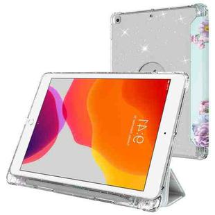 For iPad 10.2 2021 / 2020 / 2019 Painted Pattern Glitter Shockproof Horizontal Flip TPU + PU Leather Case with 3-folding Holder & Pen Slot(GWL017 Flower)