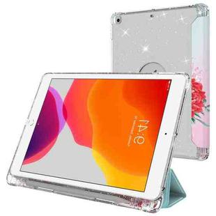 For iPad 10.2 2021 / 2020 / 2019 Painted Pattern Glitter Shockproof Horizontal Flip TPU + PU Leather Case with 3-folding Holder & Pen Slot(GWL019 Flower)