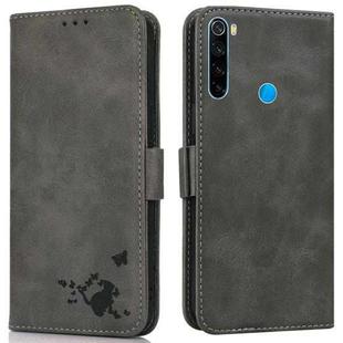 For Xiaomi Redmi Note 8 2021 Embossed Cat Butterflies Pattern Horizontal Flip Leather Case with Card Slot & Holder & Wallet(Grey)
