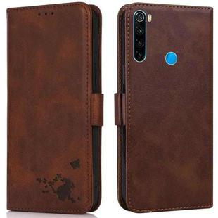 For Xiaomi Redmi Note 8 2021 Embossed Cat Butterflies Pattern Horizontal Flip Leather Case with Card Slot & Holder & Wallet(Brown)