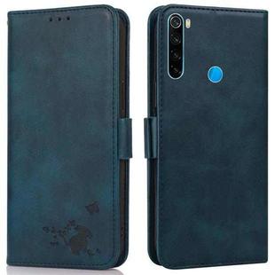For Xiaomi Redmi Note 8 2021 Embossed Cat Butterflies Pattern Horizontal Flip Leather Case with Card Slot & Holder & Wallet(Blue)
