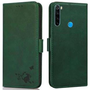 For Xiaomi Redmi Note 8 2021 Embossed Cat Butterflies Pattern Horizontal Flip Leather Case with Card Slot & Holder & Wallet(Green)