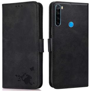 For Xiaomi Redmi Note 8 2021 Embossed Cat Butterflies Pattern Horizontal Flip Leather Case with Card Slot & Holder & Wallet(Black)